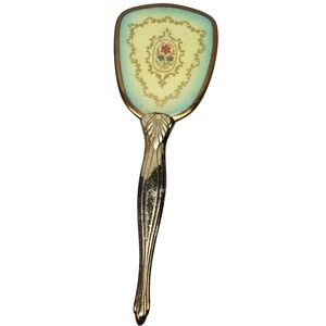 Vintage Victorian Style Gold Floral Vanity Hairbrush | Aqua Enamel | Shabby Chic